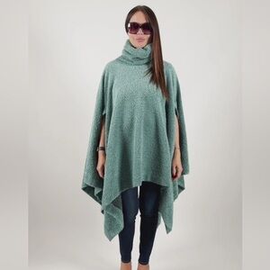 World Market sage green recycled yarn turtleneck sweater poncho O/S